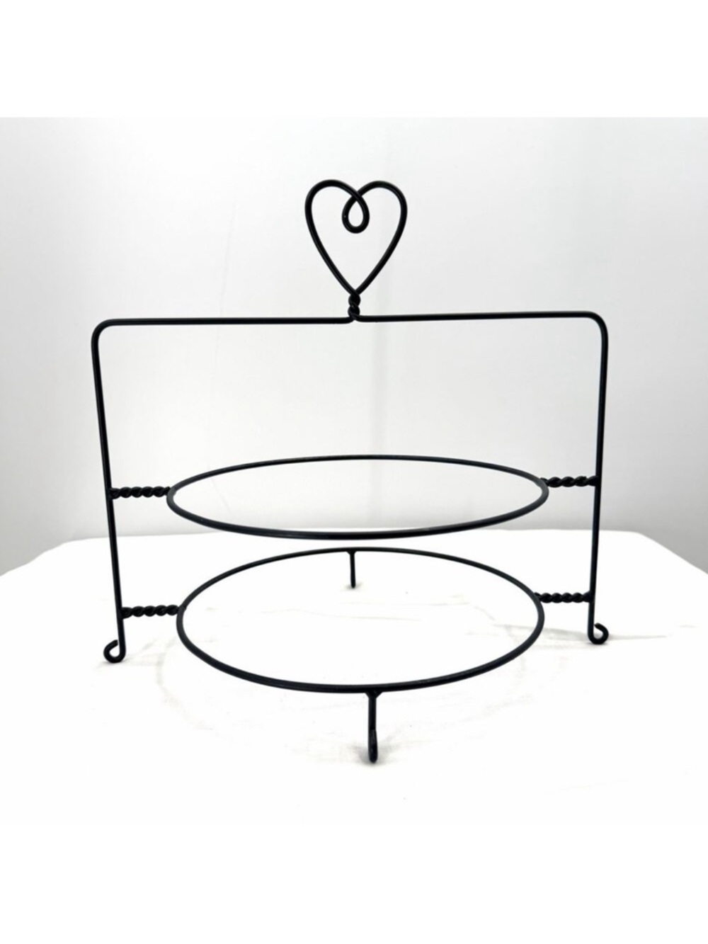 Vintage 2 Tier Dessert Serving Plate Stand Pie Cooling Rack Black Metal W/ Heart